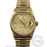 A gentleman's 18ct yellow gold Rolex Oyster perpetual day-date wristwatch,