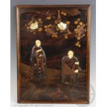 A Japanese shibayama style lacquered panel, Meiji period (1868-1912),