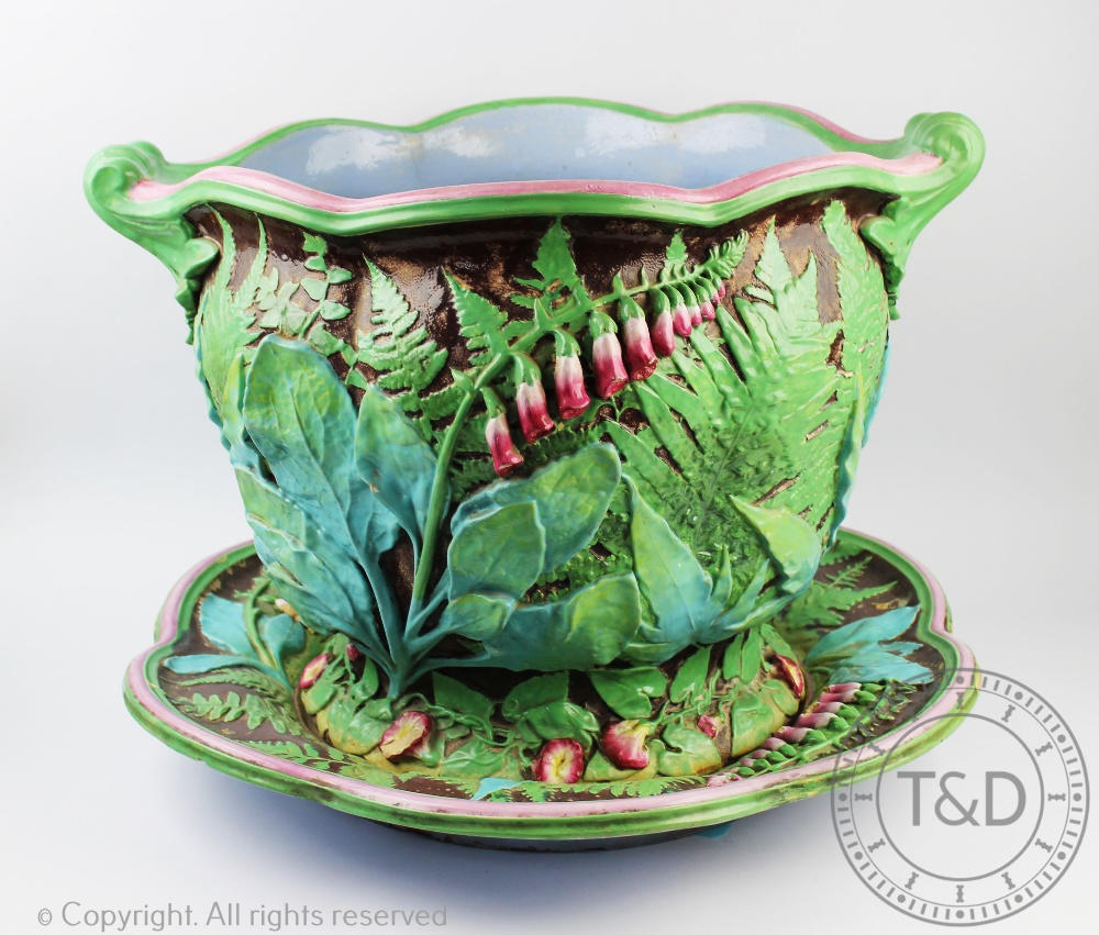 A large pair of 19th century Majolica jardiniers and stands, possibly Minton, - Image 2 of 97