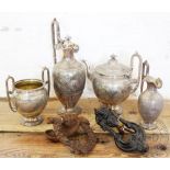 A Victorian silver plated four piece tea and coffee service, of Etruscan design,