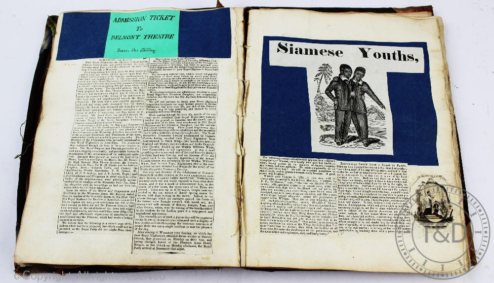 A 19th century scrap album of Shropshire and theatre interest, embellished with newspaper cuttings, - Image 5 of 16