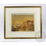 English School - 19th century, Watercolour, Figures beside classical ruins, 21cm x 27cm,