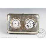 An Edwardian silver cased combination barometer and Goliath pocket watch desk stand,
