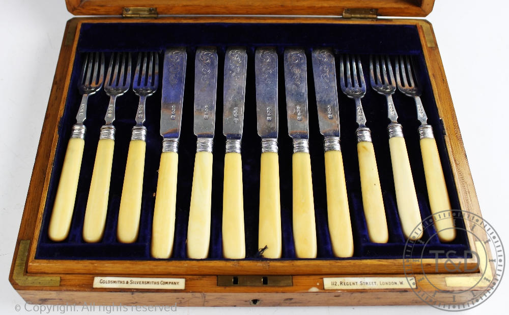 A set harlequin set of twelve pairs of silver and ivory fish servers, Sheffield 1895, - Image 2 of 3