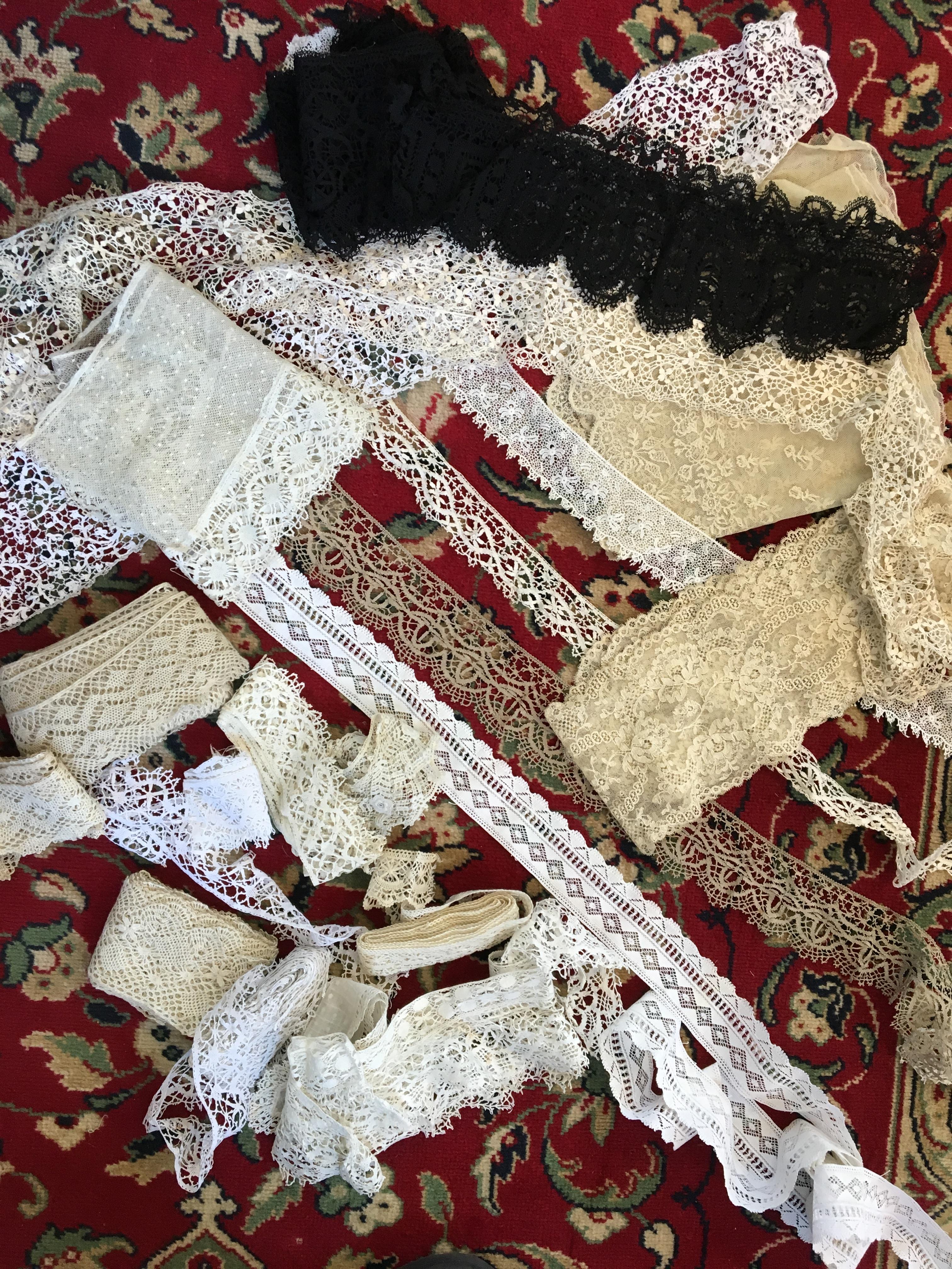 A collection of lace panels, collars and trims of varying patterns and sizes, - Image 2 of 5