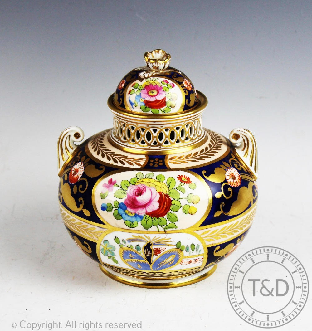 A late 19th century Crown Staffordshire Imari palatte pot pourri, of compressed globular form, - Image 2 of 14