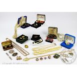 A collection of assorted jewellery, to include; cufflinks, brooches, beads,