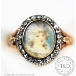 A 19th century yellow metal and diamond set portrait ring,