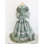 A green and ivory striped silk taffeta bodice and skirt, circa 1850's and later,