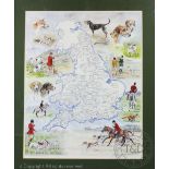 Rosemary H Coates, Limited edition colour print, Map of the hunt names of England and Wales,