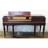 A 19th century George Dettmer & Son mahogany and satinwood piano forte, on turned legs,