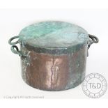 A 19th century copper cooking pot and cover, each with twin bronze handles,