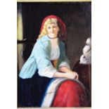 Naive English School - 19th century, Pair of oils on canvas, Portraits of maidens,