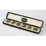 A cased set of Edwardian buttons, Elkington & Co, Birmingham 1907,