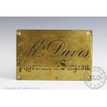 An engraved brass surgeons plaque, 'Mr Davis, Physician and Surgeon,