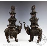 A pair of Chinese bronze elephant incense burners, 19th century,