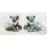 A large modern pair of Chinese terracotta dogs of fo, with green glaze, 53.
