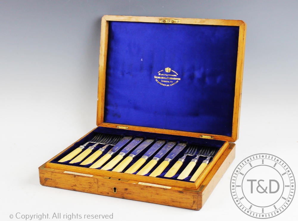 A set harlequin set of twelve pairs of silver and ivory fish servers, Sheffield 1895,