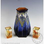 An Art Nouveau Royal Doulton Lambeth ware hexagonal vase, numbered NO7857, 19cm high,