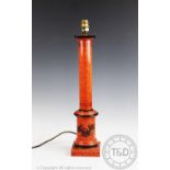 A modern Italian toleware type lamp, modelled as a column with sponged orange detailing,