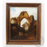 J Flint (19th century), Oil on canvas, Romantic abbey ruin possibly Haughmond,