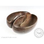 A vintage carved coco de mer nut basket bowl,