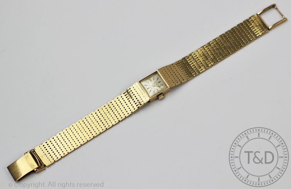 A ladies 9ct gold Rotary wrist watch, with square baton dial and integral strap, 36gms, - Image 2 of 4