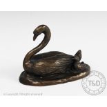 A contemporary bronze model of a swan and cygnet, with impressed monogram, 12.