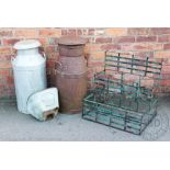 A Cadbury Bros milk churn and cover, 75cm H, with an aluminium milk churn and cover,