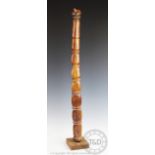 A large east African tribal art Dinka tribe Sudan camel bone smoking pipe, on stand,