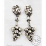 A pair of Georg Jensen sterling silver vine drop earrings,