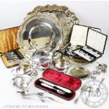 A collection of silver and silver plated wares to include;