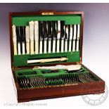 A Dixon & Sons silver plated canteen of cutlery comprising; eight table knives and forks,