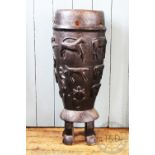 A large stained wood tribal vase, possibly West African,