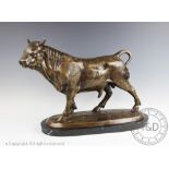 After Isidore Bonheur, a modern bronze model of a bull, on marble base,