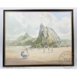 Jan Hiller, Oil on board, Three Cliff Bay Gower, Signed, With label verso for Mr J S Hiller,