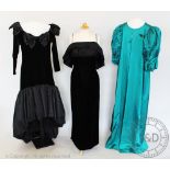 A ladies black velvet evening dress, label inside for 'Samuels, Hale',