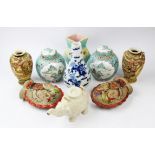 A selection of Chinese and Japanese porcelain, to include; a blue and white bottle vase,