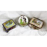 A collection of three patch boxes, to include an enamelled example,