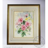 Joan Ibbotson, Pair botanical of watercolours, Studies of daffodils, Camellia and freesia,