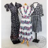 A selection of vintage ladies dresses and clothing, to include; a white floral tea dress,