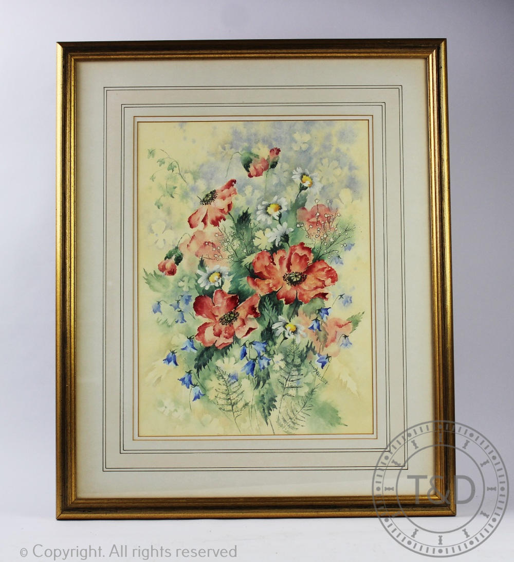 Joan Ibbotson, Pair botanical of watercolours, Studies of hydrangea and poppies, Signed, - Image 3 of 4