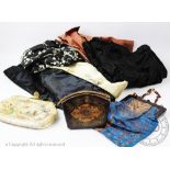 A collection of Chinese and Japanese textiles, to include; two silk embroidered ladies bags,