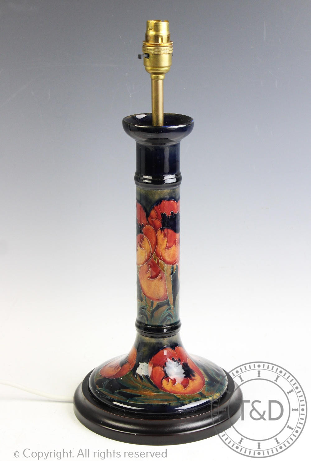 A Moorcroft candlestick converted to a lamp base, in a poppy pattern, - Image 2 of 6