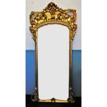 A large Louis XV design gilt wood, gesso and composition pier mirror,