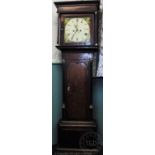 A George III eight day oak longcase clock, the painted dial indistinctly signed 'Malpas',