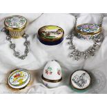 A collection of six assorted enamel boxes to include Halcyon Days Bilston & Battersea examples and