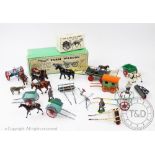 A selection of Britains and other diecast farm series toys, to include a hay bob, horse and rider,