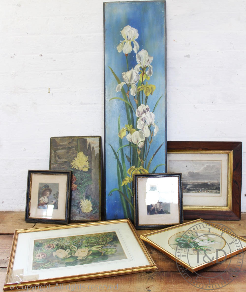 A selection of 19th century and later decorative prints, watercolours etc,