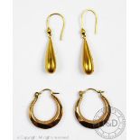 A pair of 15ct gold earrings, of tear drop shape, 1.